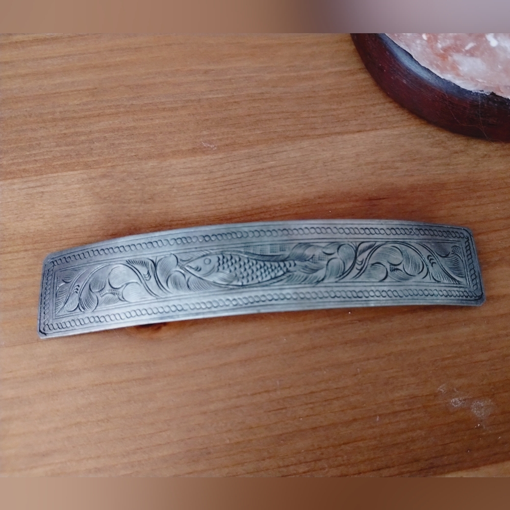 Engraved Silver Hair Clip